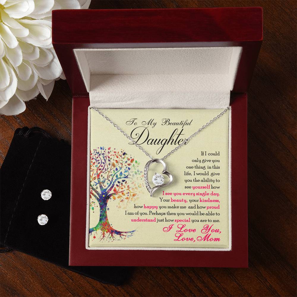 To My Beautiful Daughter, You Are Special To Me - Forever Love Necklace + Clear CZ Earrings