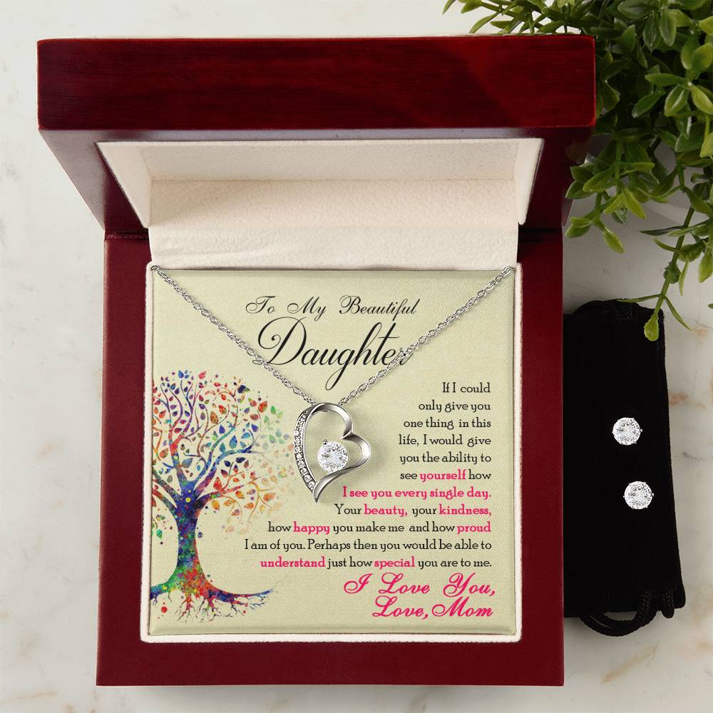 To My Beautiful Daughter, You Are Special To Me - Forever Love Necklace + Clear CZ Earrings