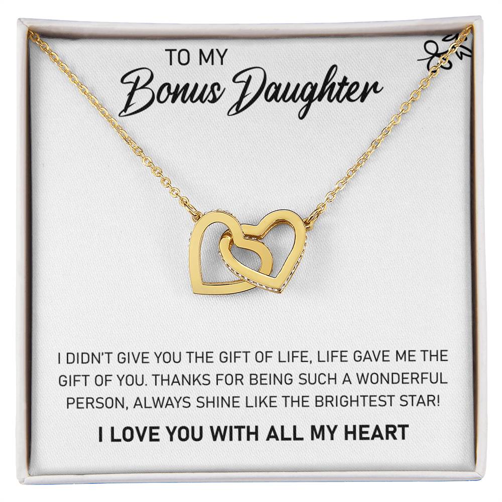 To My Bonus Daughter, Always Shine Like The Brightest Star - Interlocking Heart Necklace