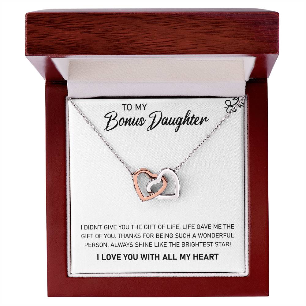 To My Bonus Daughter, Always Shine Like The Brightest Star - Interlocking Heart Necklace