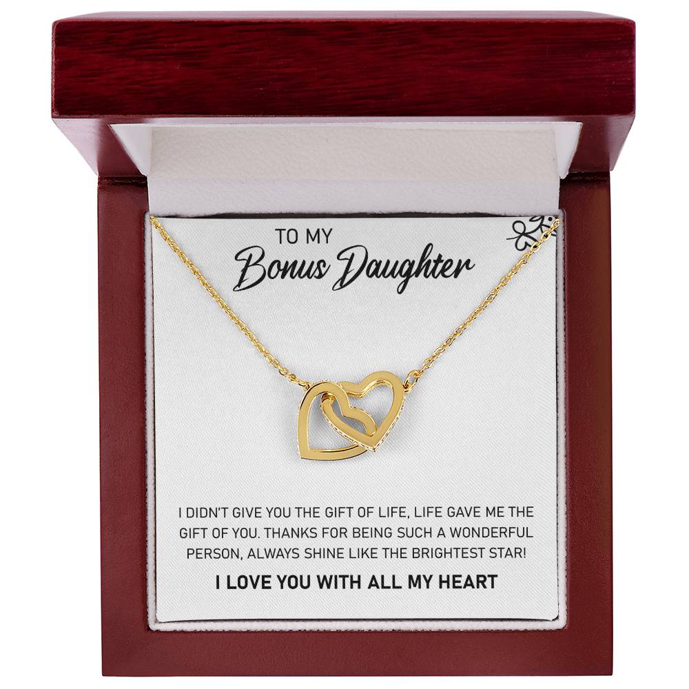 To My Bonus Daughter, Always Shine Like The Brightest Star - Interlocking Heart Necklace