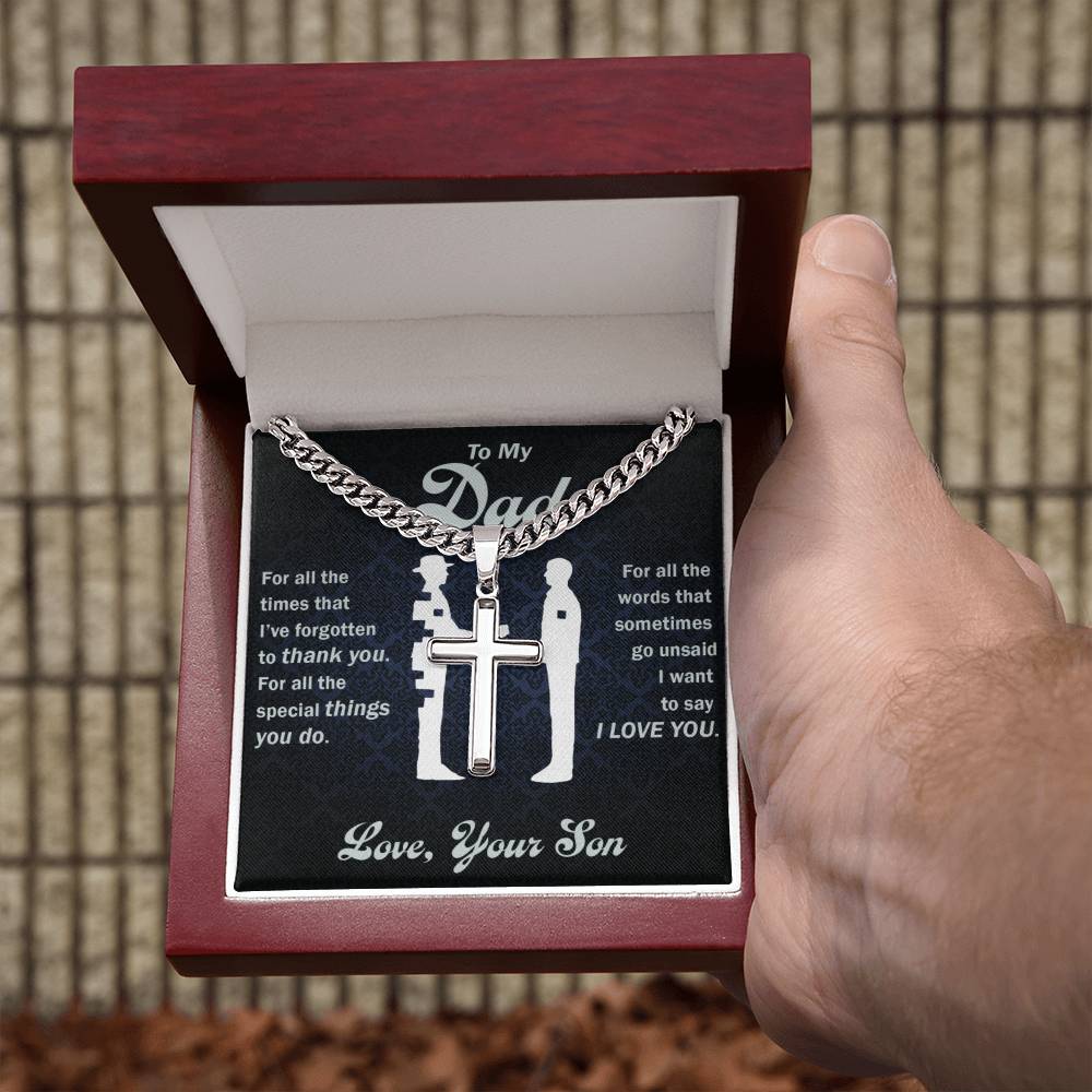 To My Dad, Thank You For Everything - Cross Necklace w/ Cuban Chain