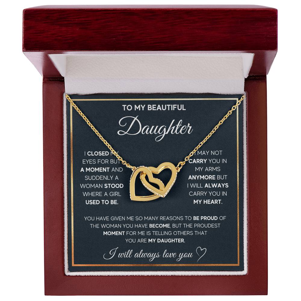 To My Daughter, I Will Always Carry You In My Heart - Interlocking Heart Necklace