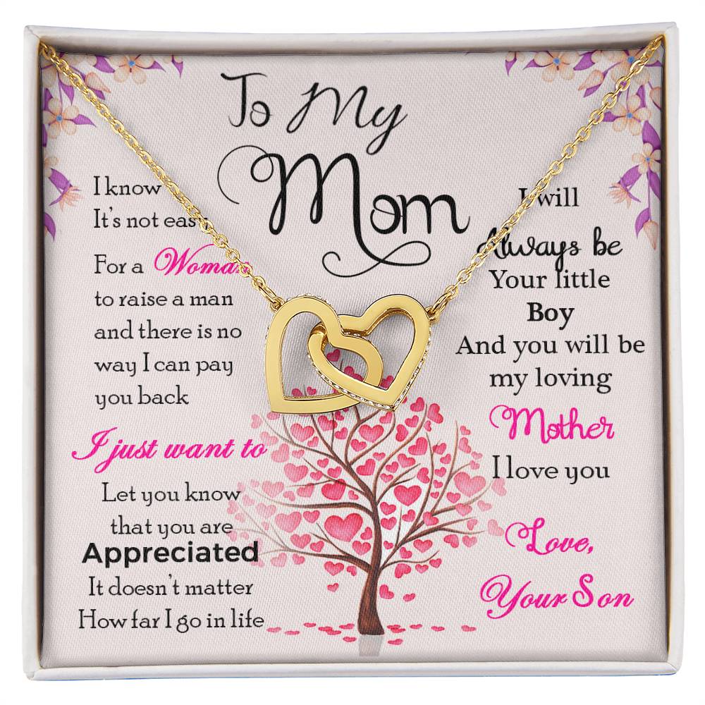 To My Mom, I Know It's Not Easy - Interlocking Heart Necklace