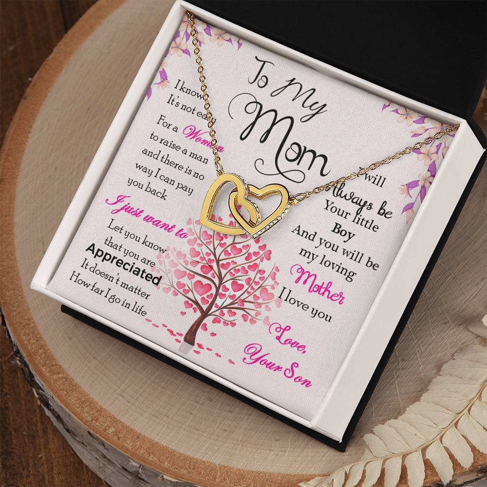 To My Mom, I Know It's Not Easy - Interlocking Heart Necklace