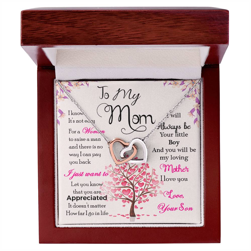 To My Mom, I Know It's Not Easy - Interlocking Heart Necklace