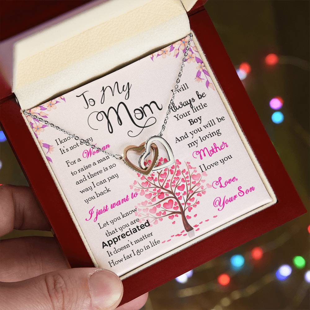 To My Mom, I Know It's Not Easy - Interlocking Heart Necklace