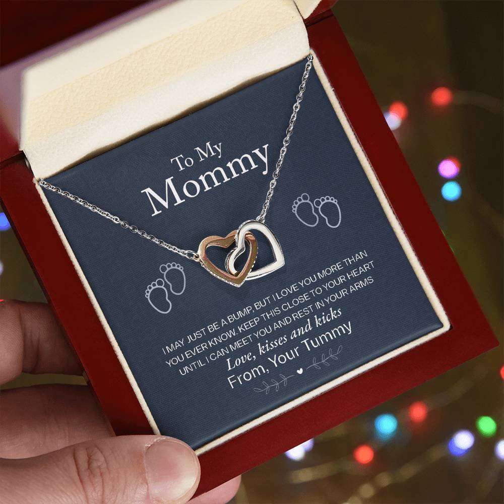 To My Mommy, Love From Your Tummy - Interlocking Heart Necklace