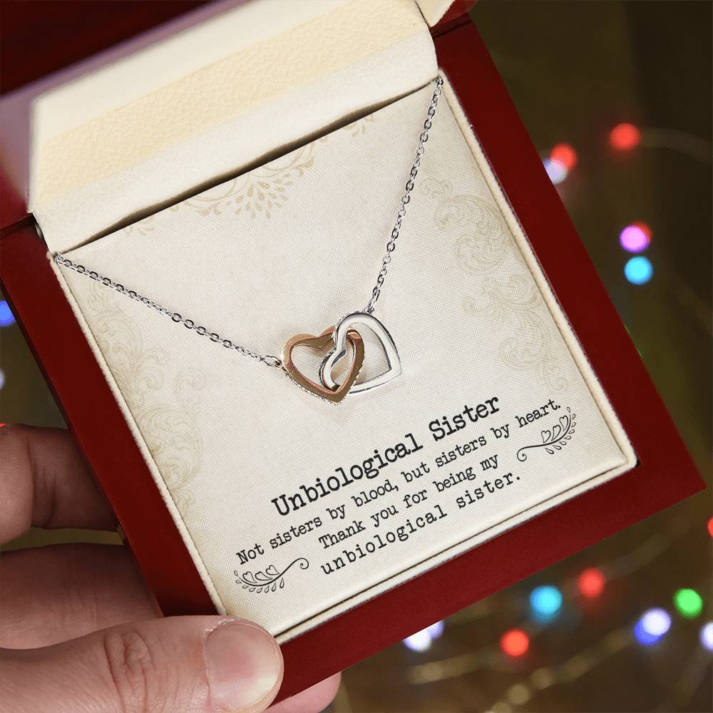 To My Unbiological Sister, Sister By Heart - Interlocking Heart Necklace