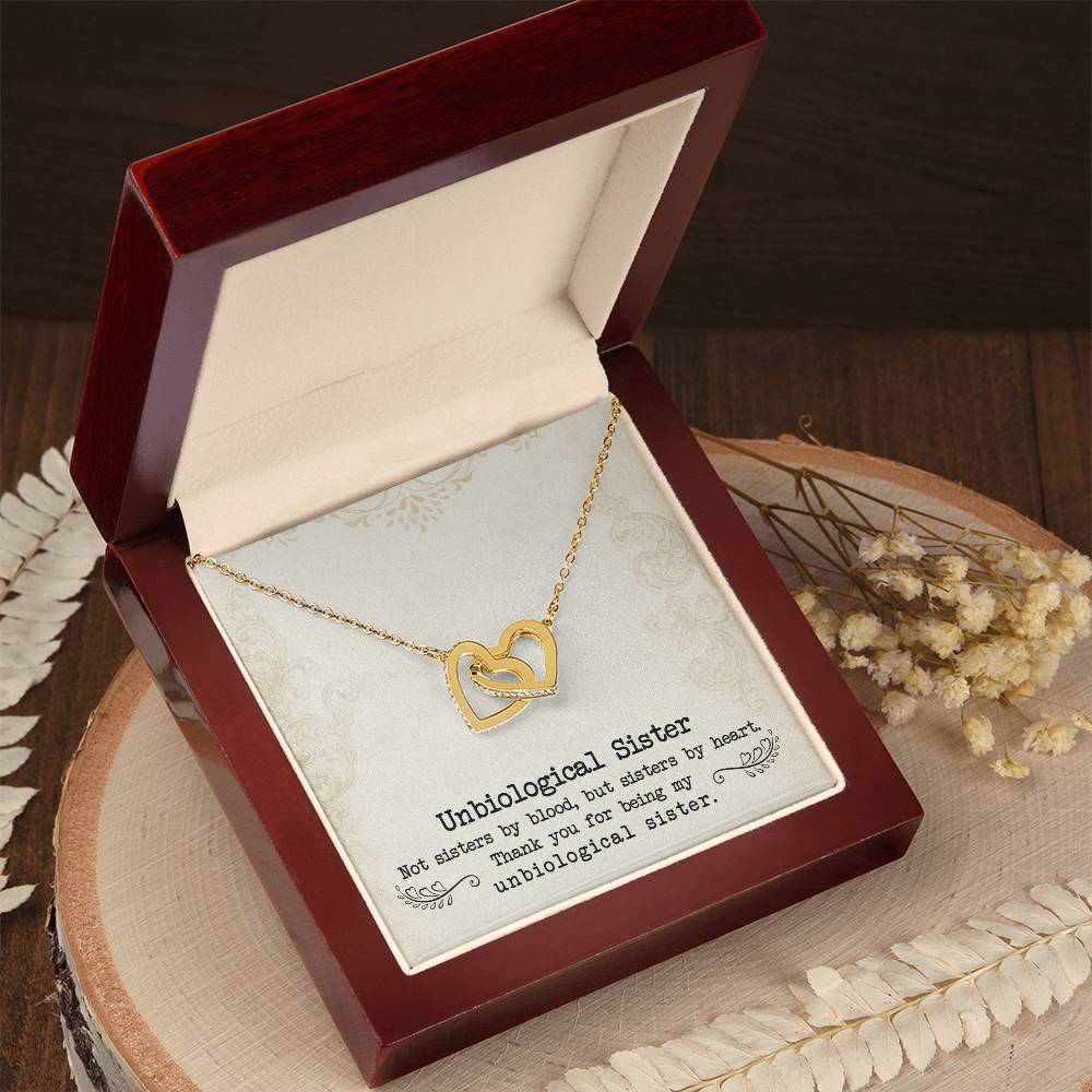 To My Unbiological Sister, Sister By Heart - Interlocking Heart Necklace