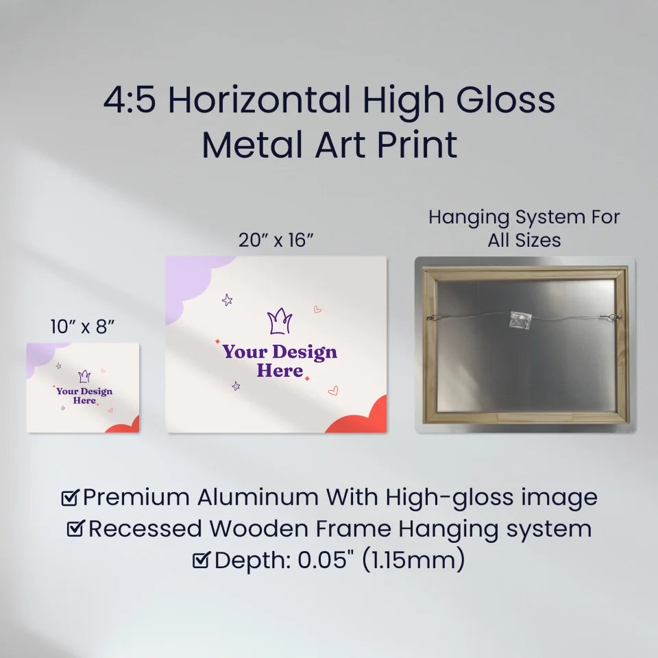 4-5 Horizontal High Gloss Metal Art Print Info Mockup