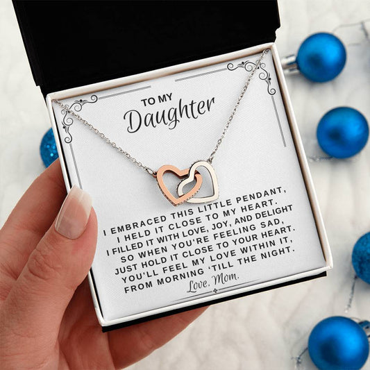 [ALMOST GONE] To My Daughter - Little Pendant Of Love, Joy, And Delight - Interlocking Hearts Necklace