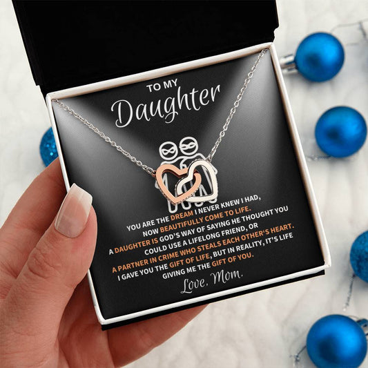 [ALMOST GONE] To My Daughter, My Lifelong Friend And Partner In Crime, Who Steals Each Other's Heart - Interlocking Hearts Necklace