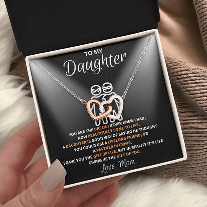 [ALMOST GONE] To My Daughter - My Partner In Crime - Interlocking Hearts Necklace