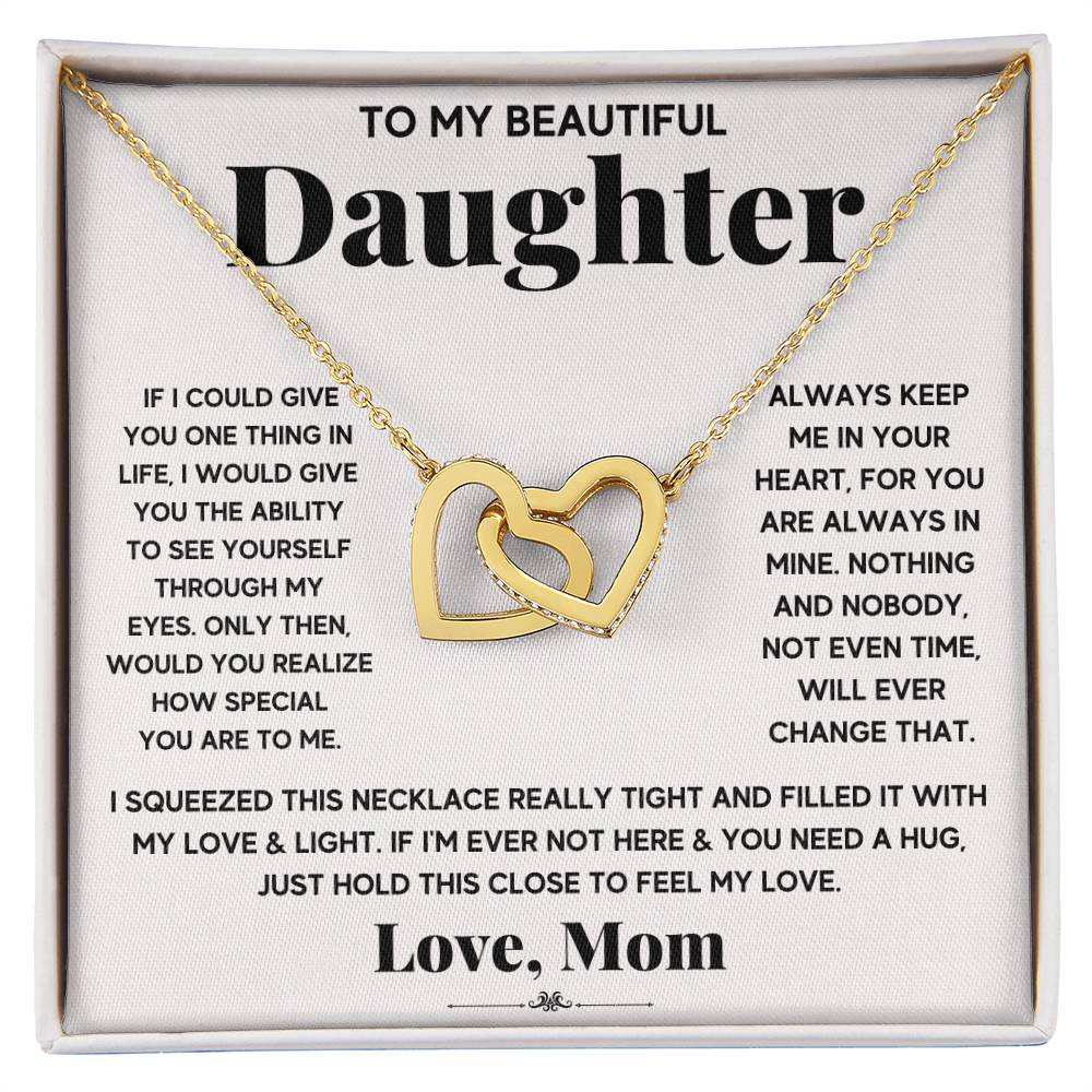 To My Beautiful Daughter, Just Hold This To Feel My Love - Interlocking Heart Necklace