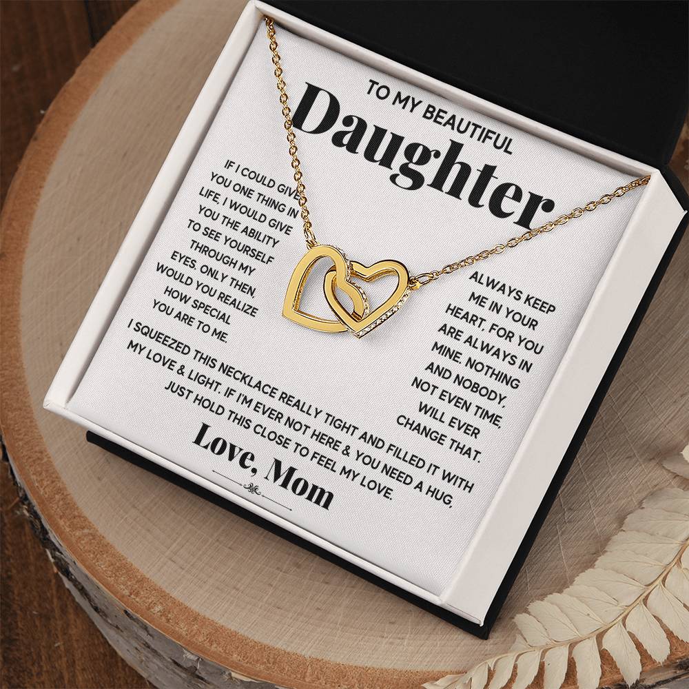 To My Beautiful Daughter, Just Hold This To Feel My Love - Interlocking Heart Necklace