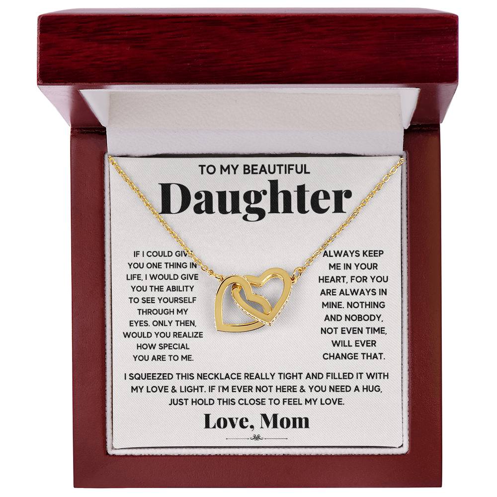 To My Beautiful Daughter, Just Hold This To Feel My Love - Interlocking Heart Necklace