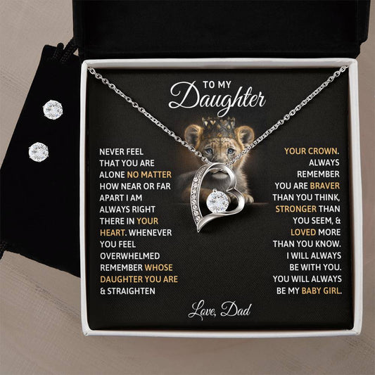 To My Daughter, You Will Always Be My Baby Girls - Forever Love Necklace + Clear CZ Earrings