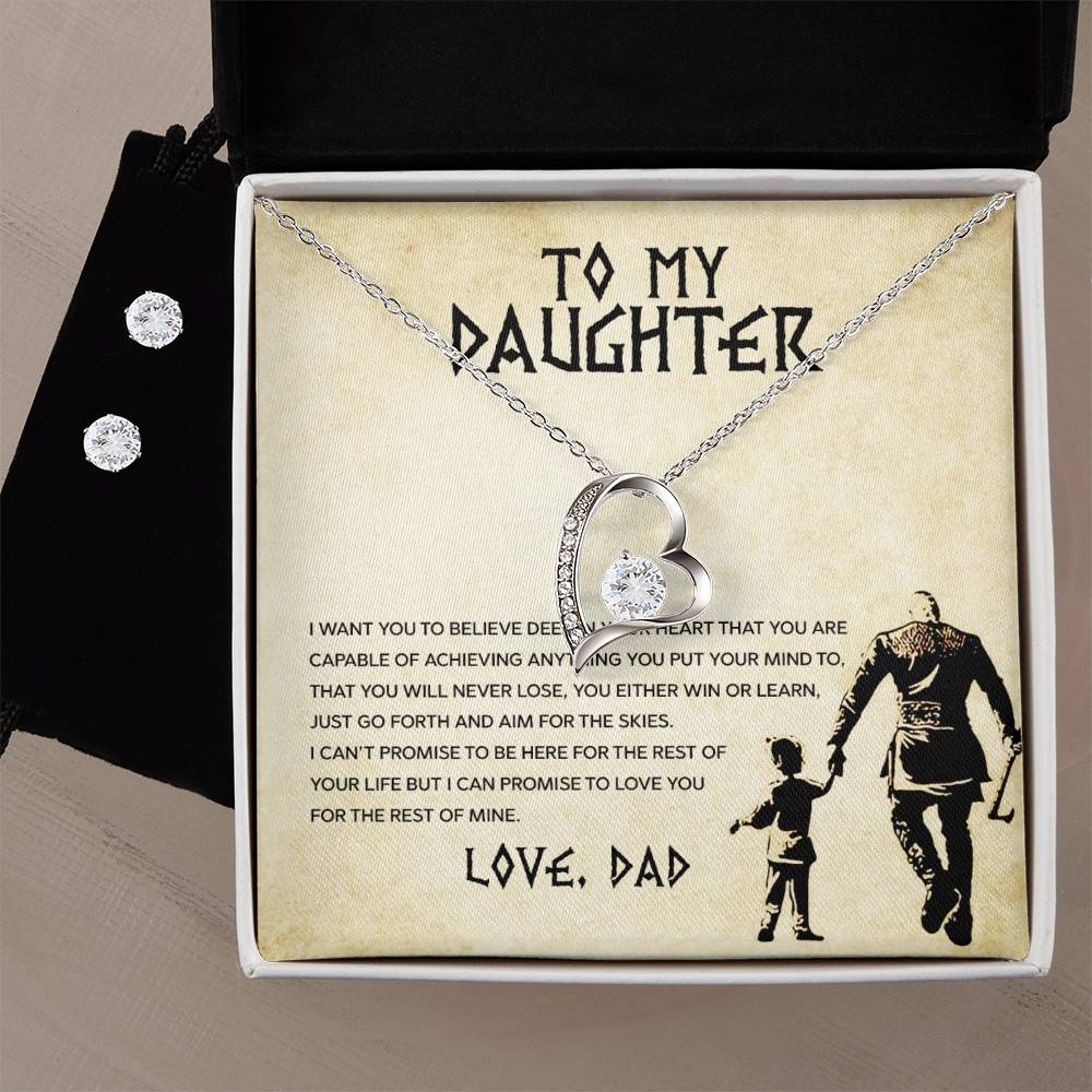 To My Daughter, You Will Never Lose - Forever Love Necklace + Clear CZ Earrings