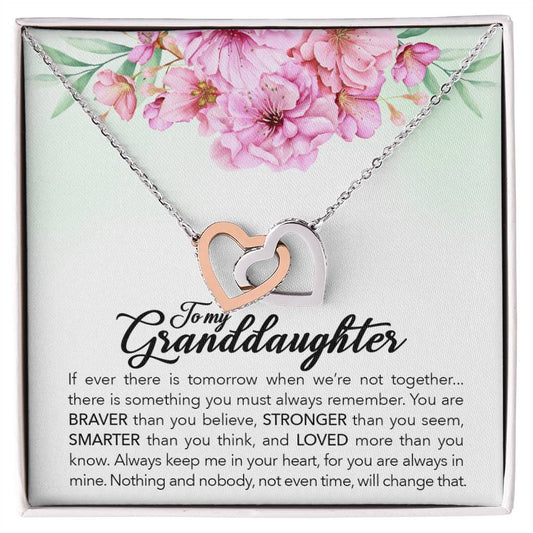 To My Granddaughter, Always Keep Me In Your Heart, - Interlocking Heart Necklace