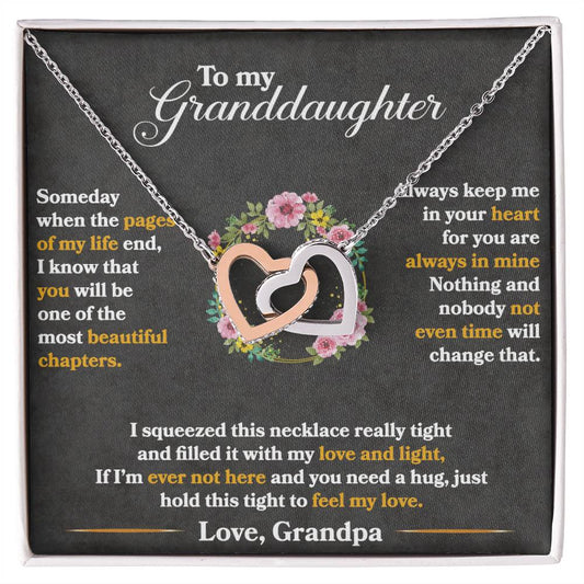 To My Granddaughter, Hold This Tight To Feel My Love - Interlocking Heart Necklace