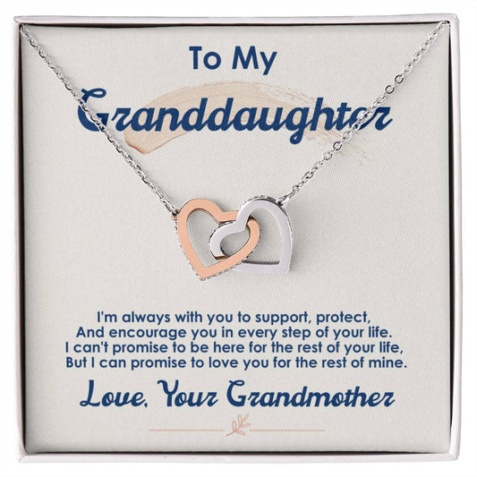 To My Granddaughter, I Love You For The Rest Of My Life - Interlocking Heart Necklace