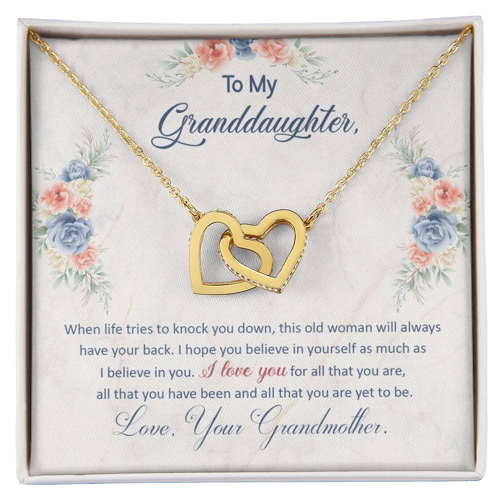 To My Granddaughter, This Old Woman Will Always Have Your Back - Interlocking Heart Necklace