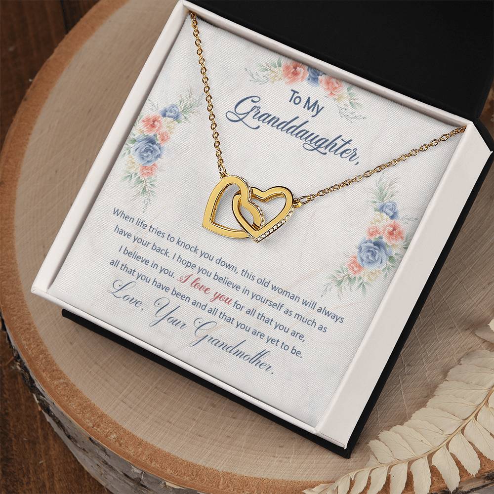 To My Granddaughter, This Old Woman Will Always Have Your Back - Interlocking Heart Necklace