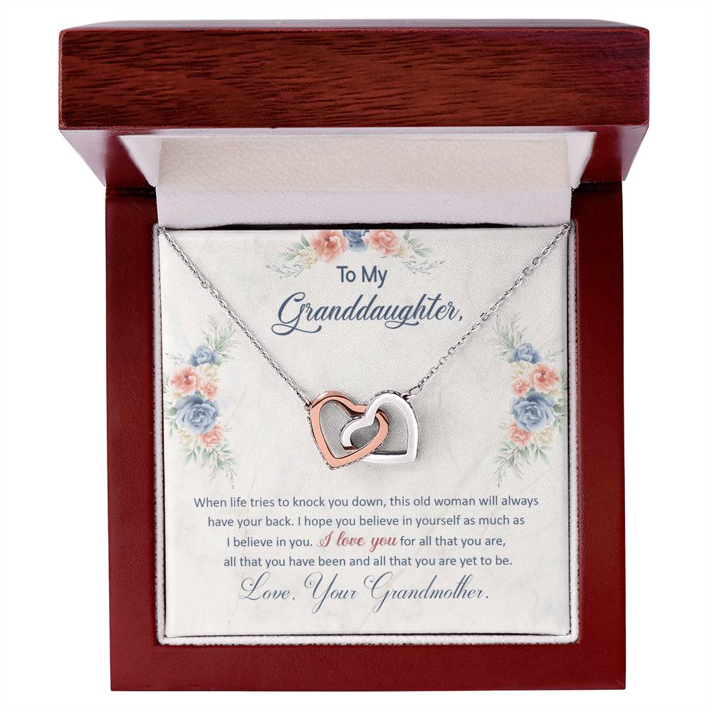 To My Granddaughter, This Old Woman Will Always Have Your Back - Interlocking Heart Necklace