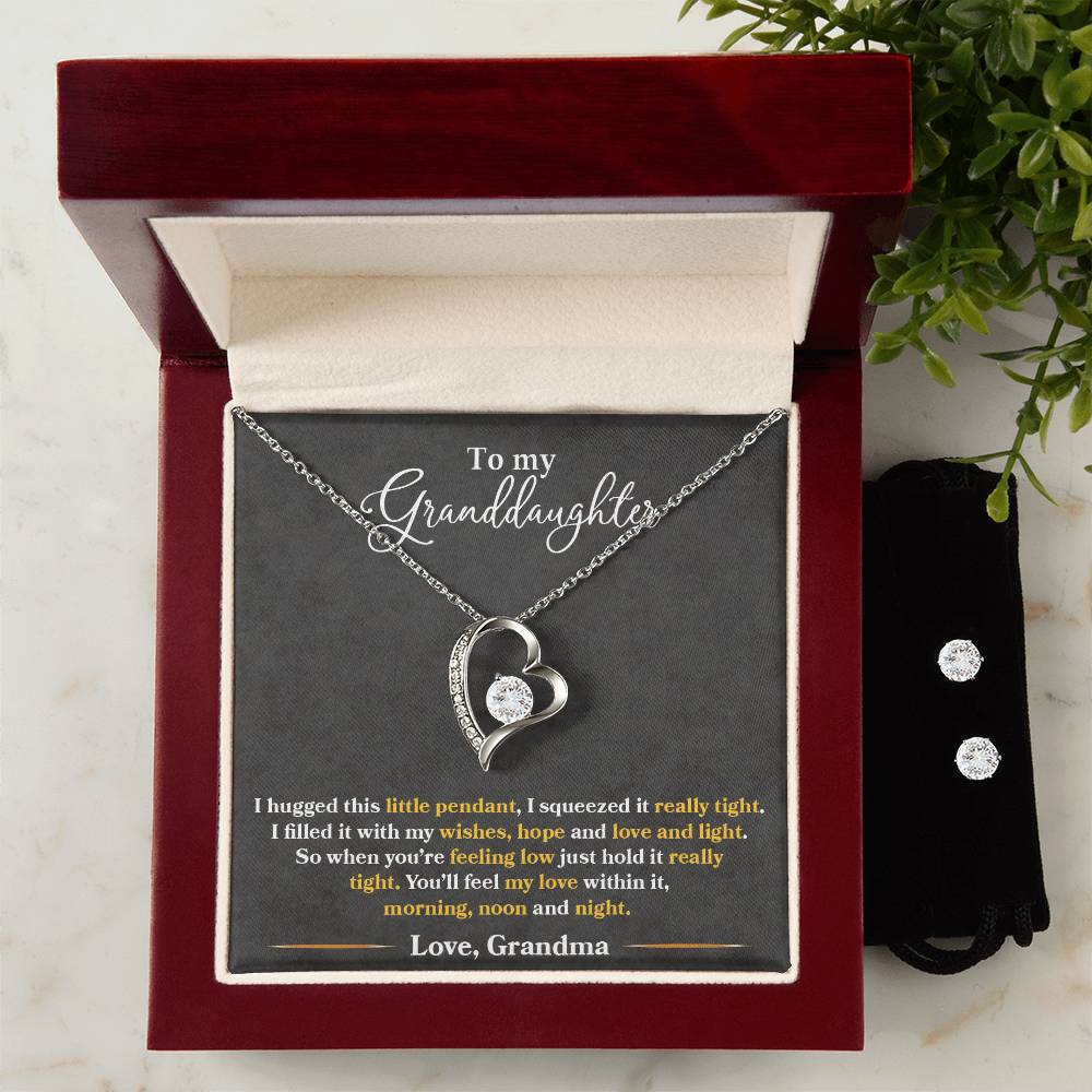 To My Granddaughter, You'll Feel My Love Within This - Forever Love Necklace + Clear CZ Earrings