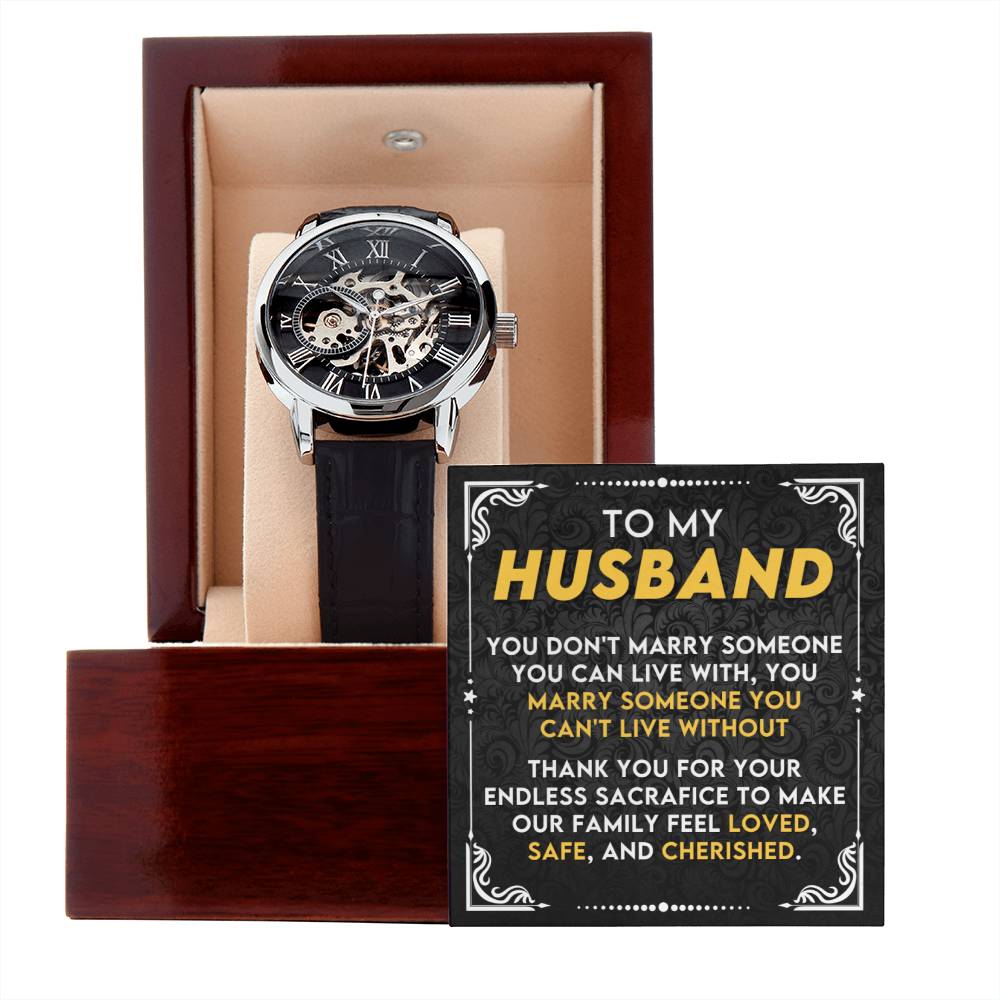 To My Husband - I Can't Love Without You - Openwork Watch