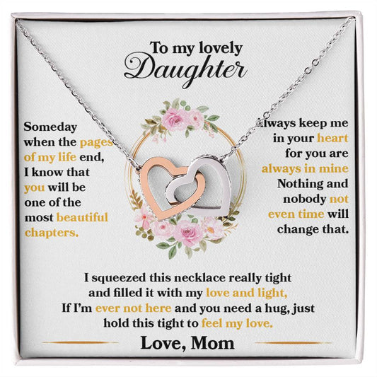 To My Lovely Daughter, Hold This Tight To Feel My Love - Interlocking Heart Necklace