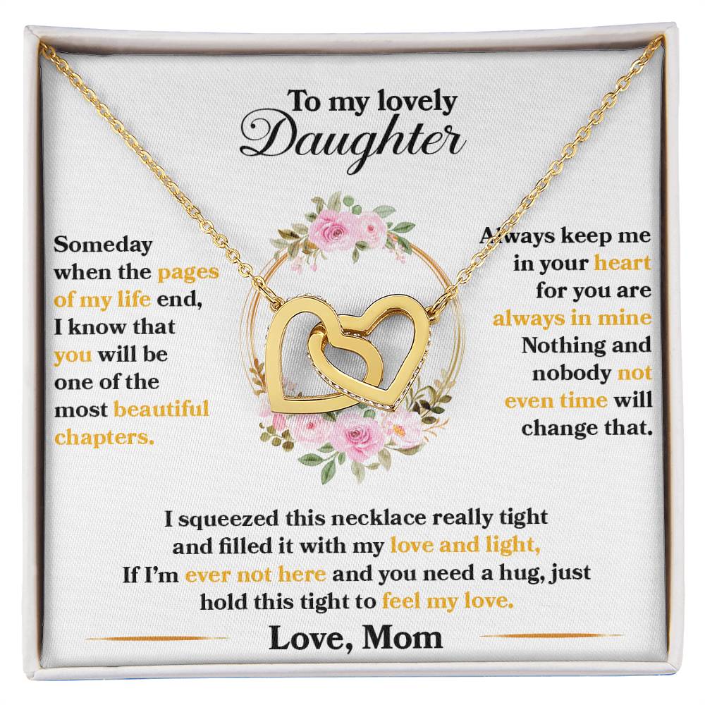 To My Lovely Daughter, Hold This Tight To Feel My Love - Interlocking Heart Necklace