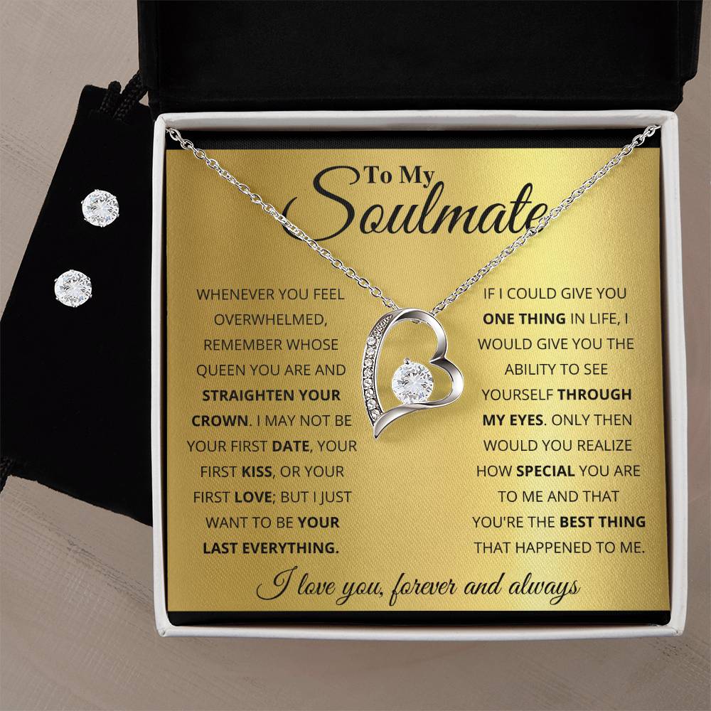 To My Soulmate, You're The Best Thing That Happened To Me - Forever Love Necklace + Clear CZ Earrings