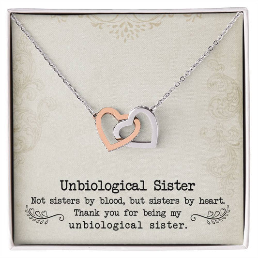 To My Unbiological Sister, Sister By Heart - Interlocking Heart Necklace