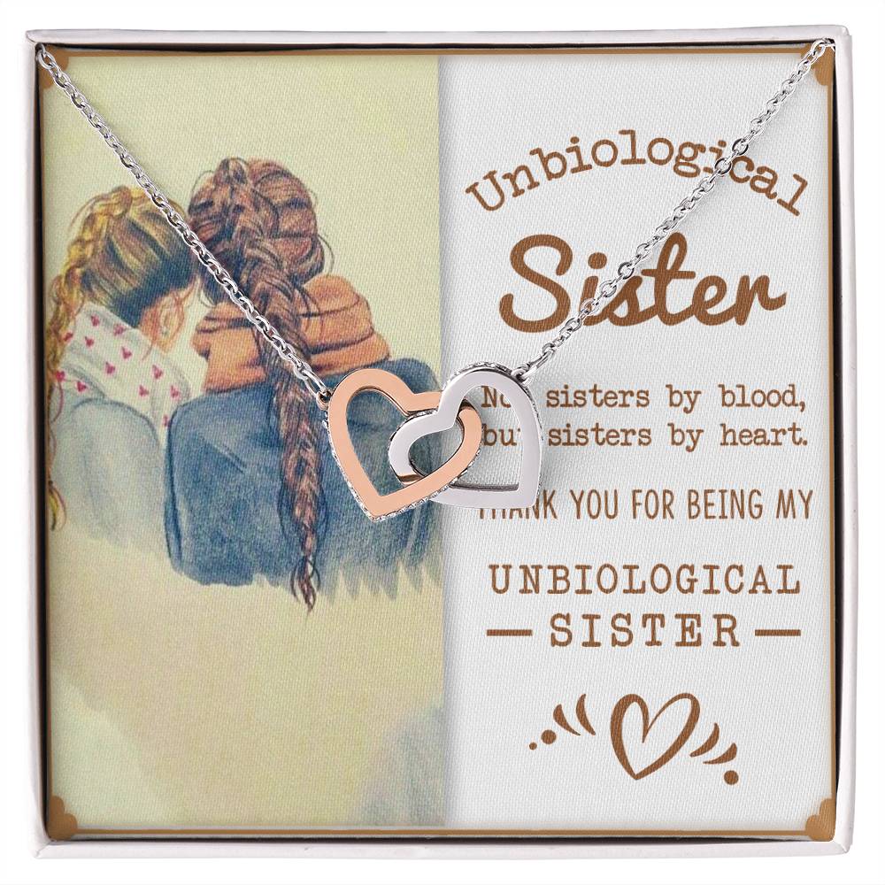 To My Unbiological Sister, Sisters By Heart - Interlocking Heart Necklace