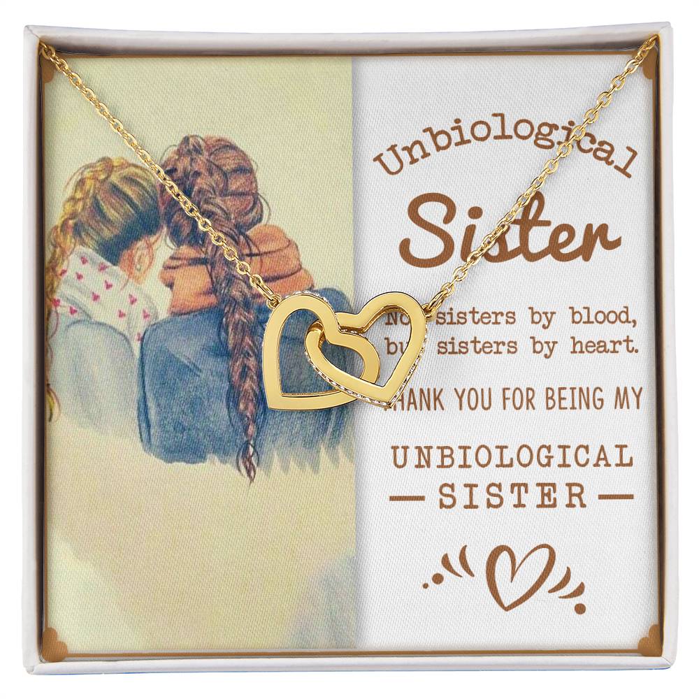 To My Unbiological Sister, Sisters By Heart - Interlocking Heart Necklace