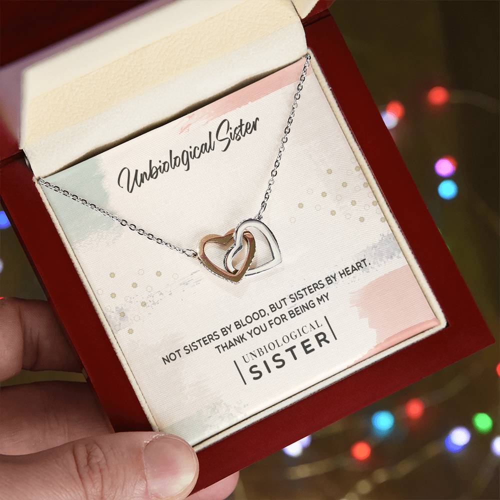 To My Unbiological Sister, Thank You - Interlocking Heart Necklace