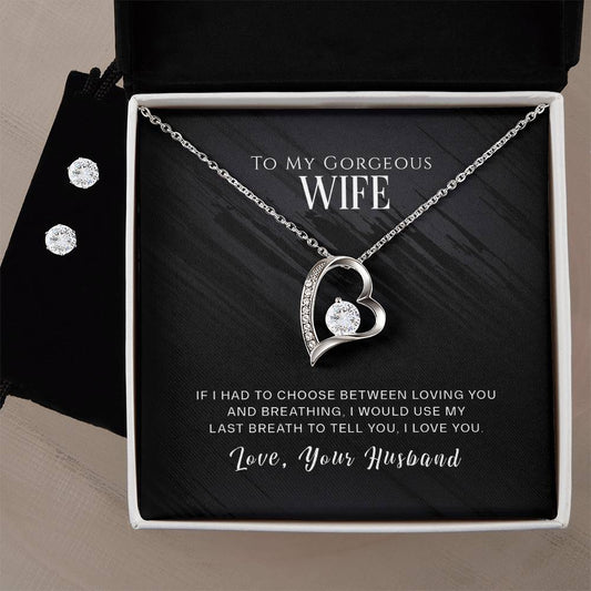 To My Wife, I Love You - Forever Love Necklace + Clear CZ Earrings