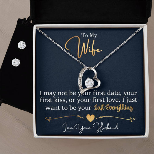 To My Wife, I Want To Be Your Everything - Forever Love Necklace + Clear CZ Earrings